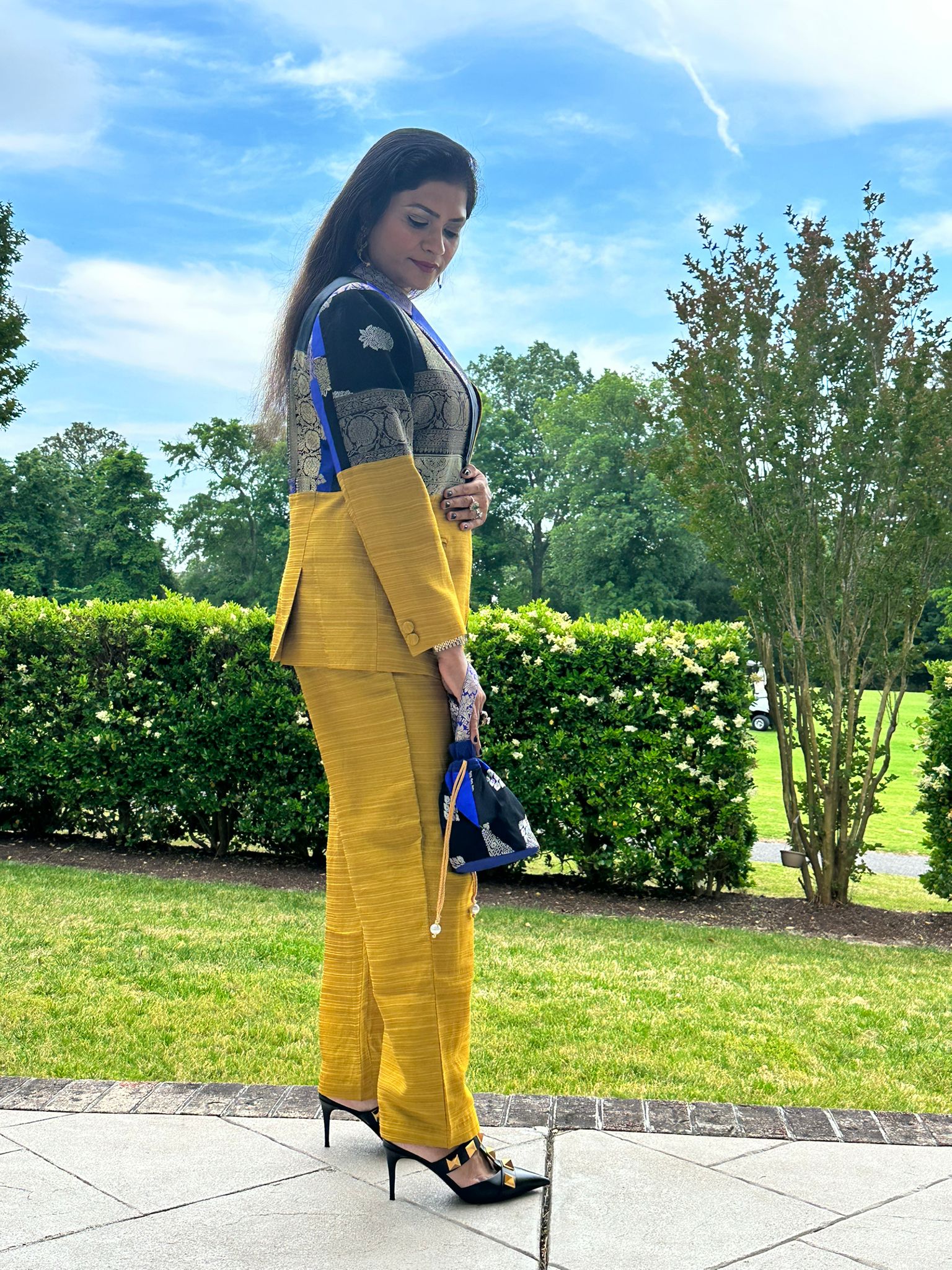 Mustard Upcycled Silk Pant Suit