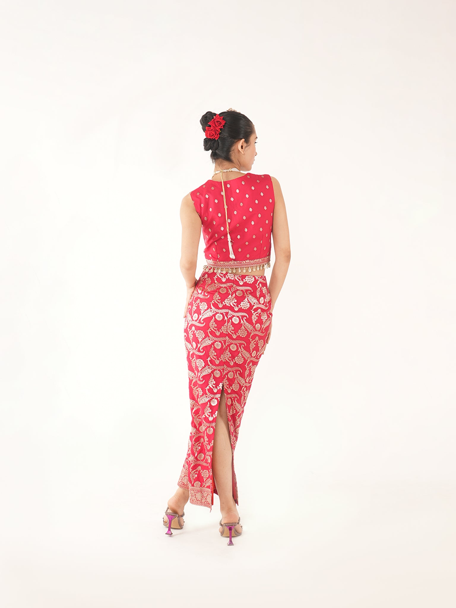 Amyra Red Silk Skirt Set