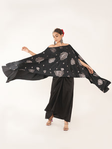 Kaizen Black Silk Coord Set With Drape Skirt