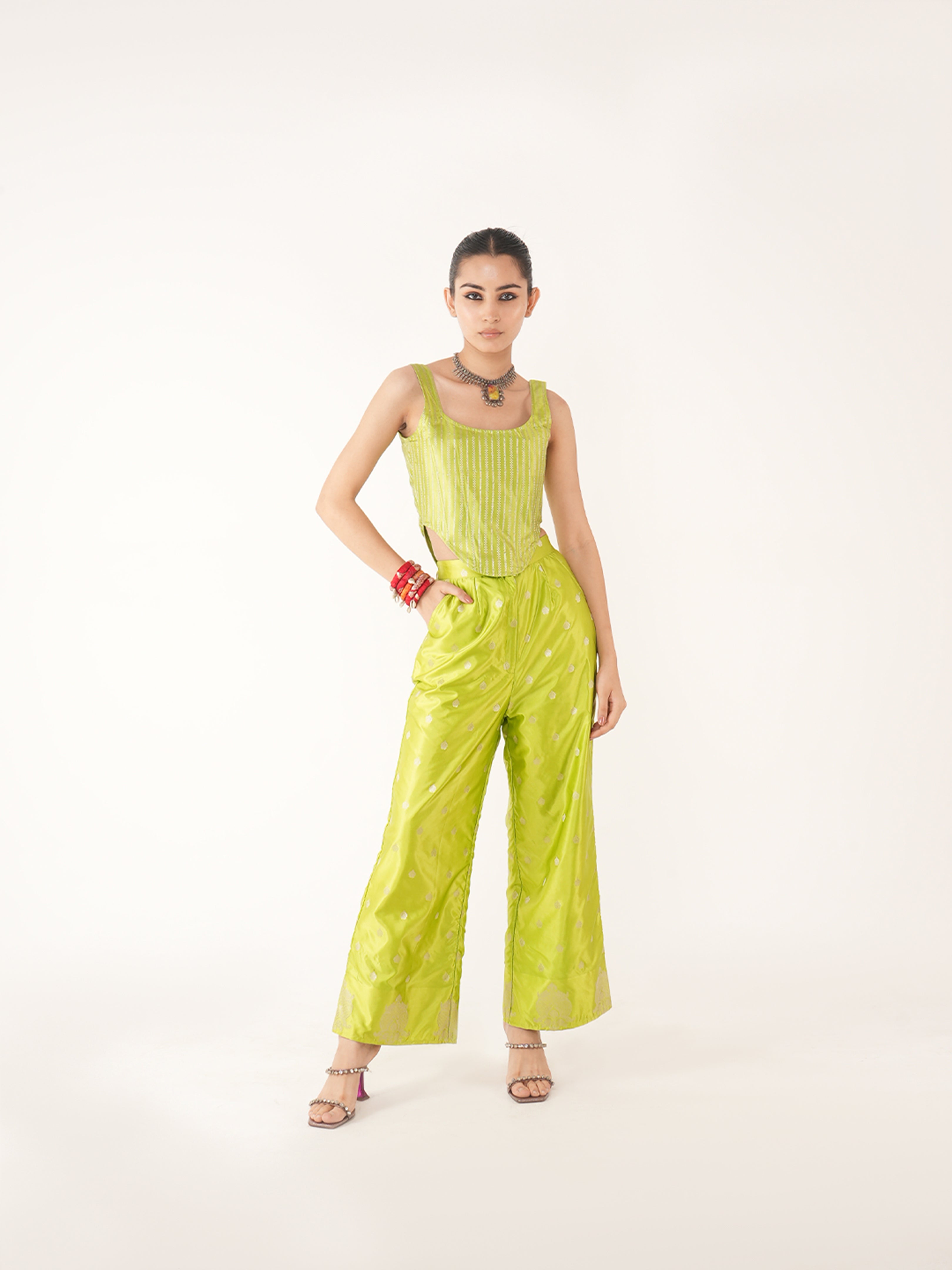 Candy Silk Corset Set In Green RTS | M|