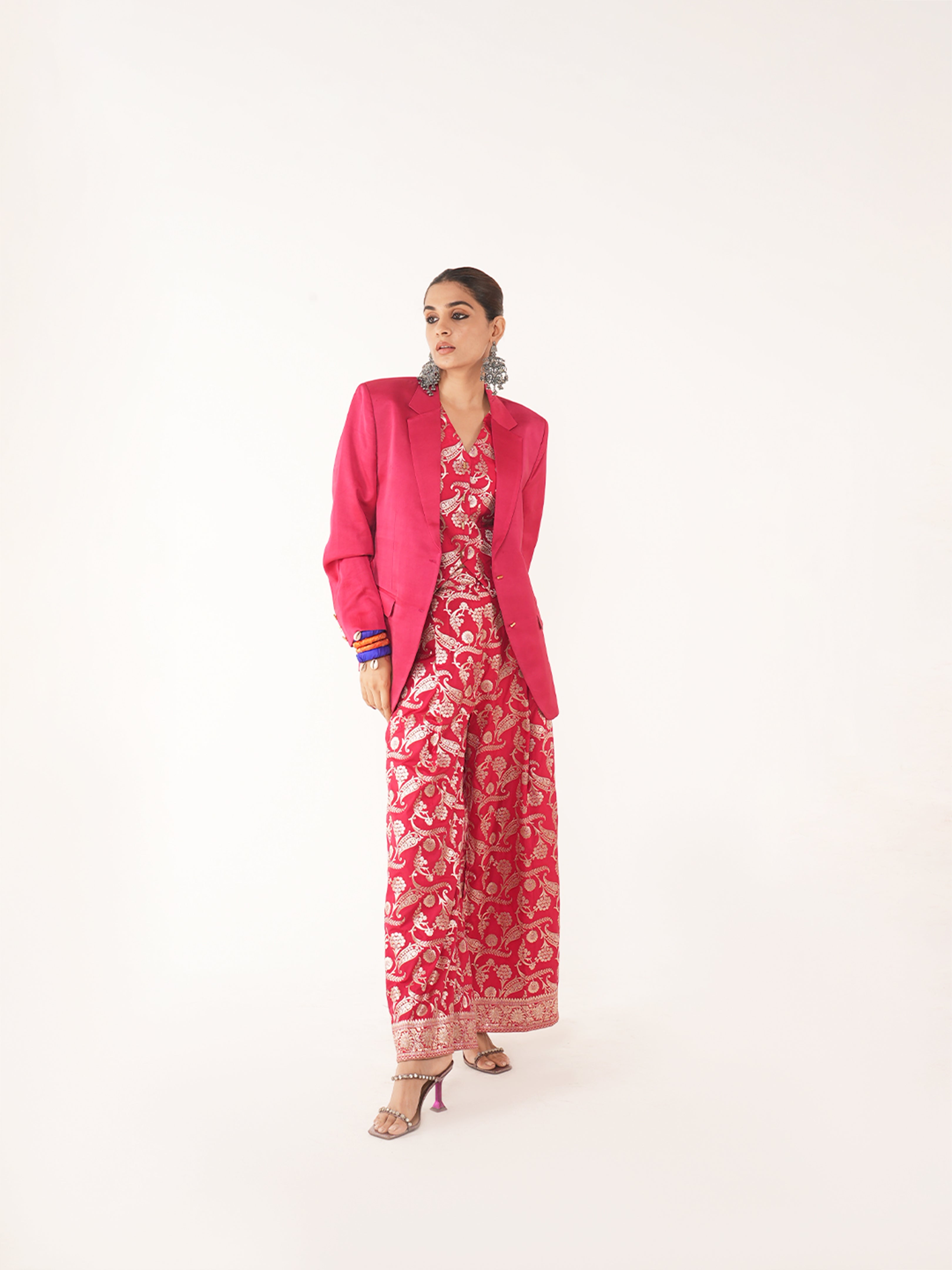 Amyra 2pc Red Silk Pant Suit
