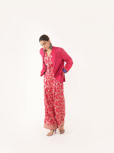 Amyra 2pc Red Silk Pant Suit