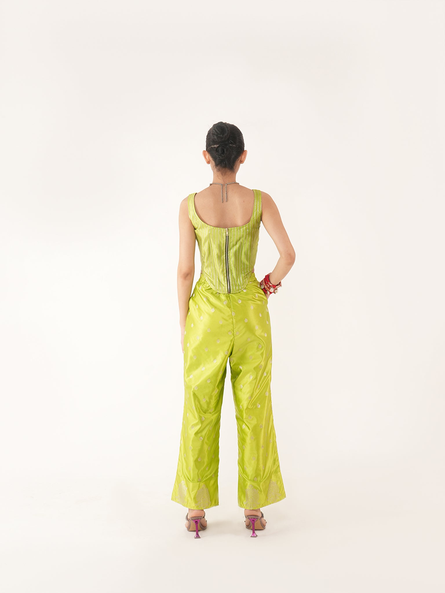 Candy Silk Corset Set In Green RTS | M|
