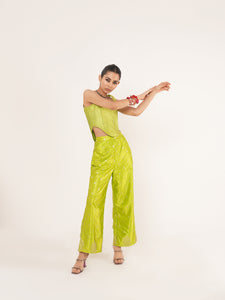 Candy Silk Corset Set In Green RTS | M|
