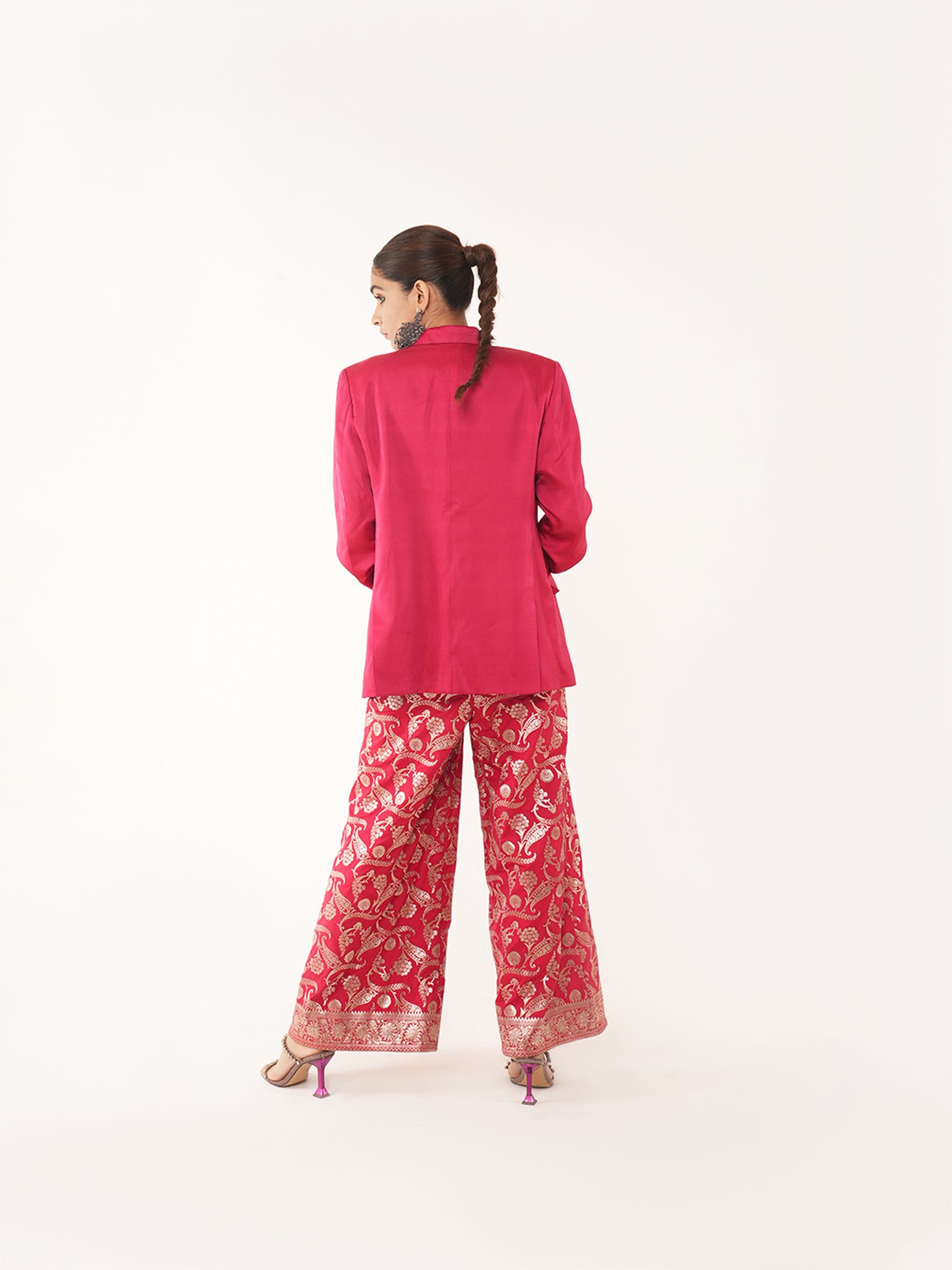 Amyra 2pc Red Silk Pant Suit
