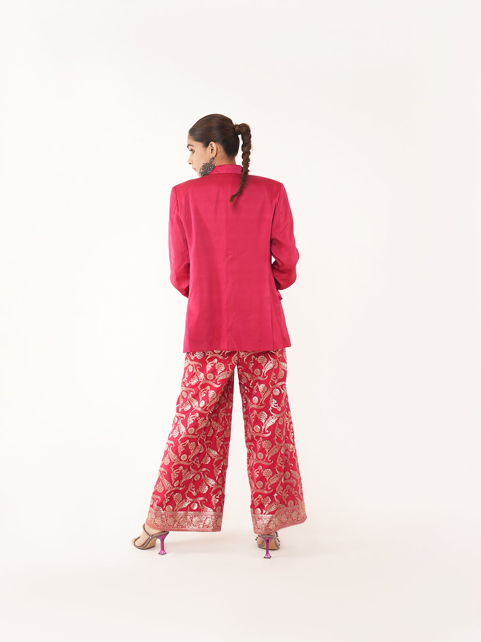 Amyra 2pc Red Silk Pant Suit