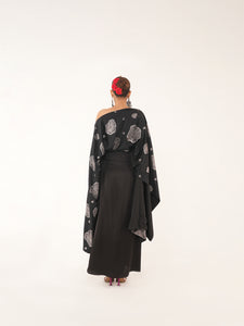 Kaizen Black Silk Coord Set With Drape Skirt