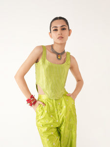 Candy Silk Corset Set In Green RTS | M|