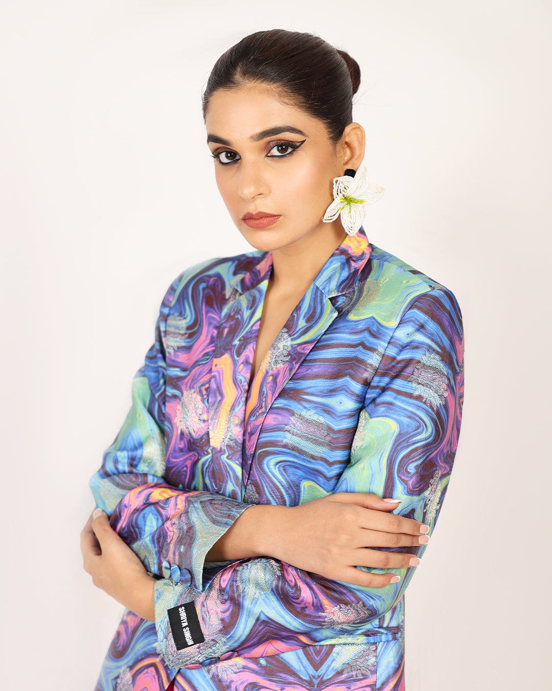 Samsara Holographic Silk Blazer And Skirt Set