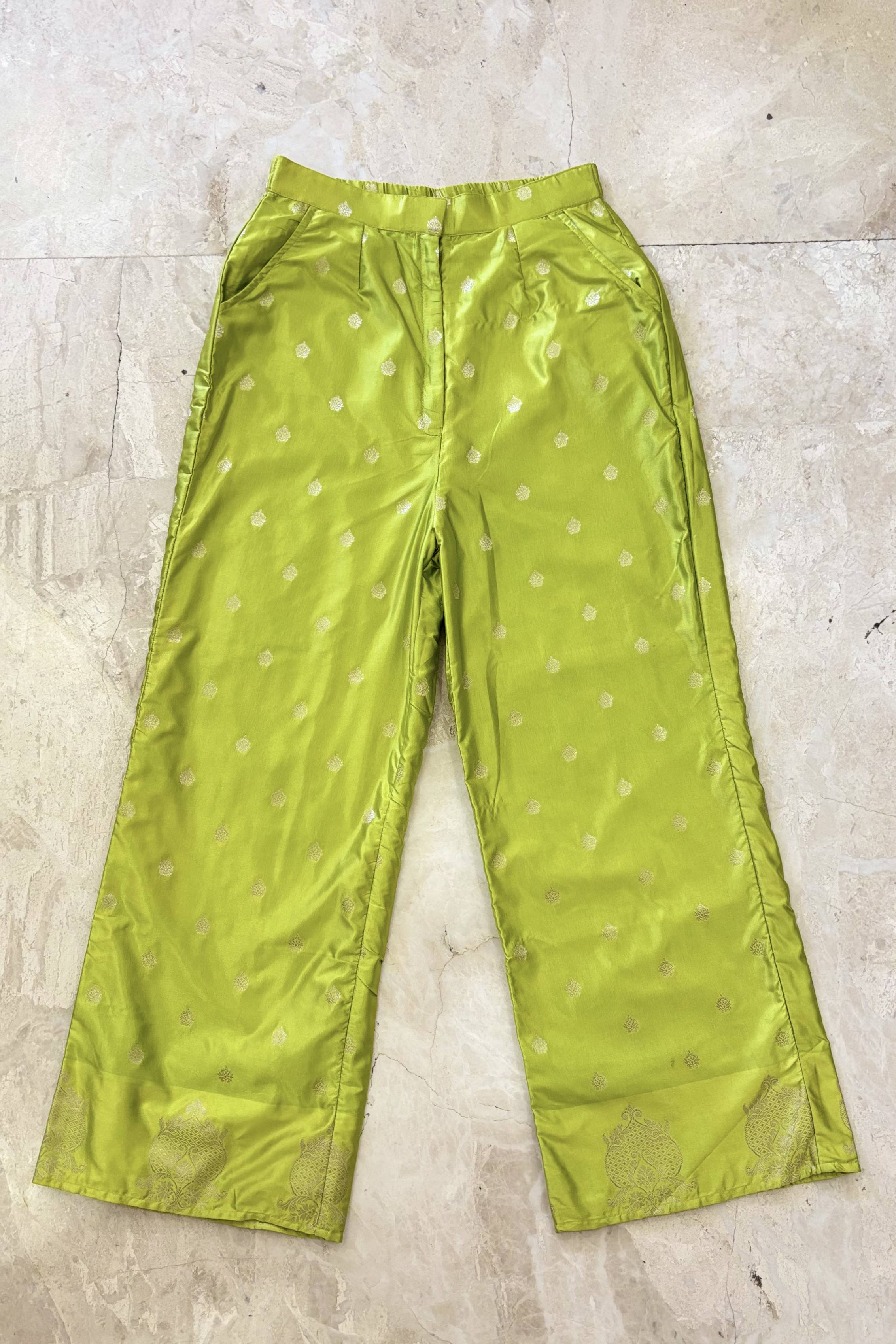 Parrot Green Silk Pant RTS | S |