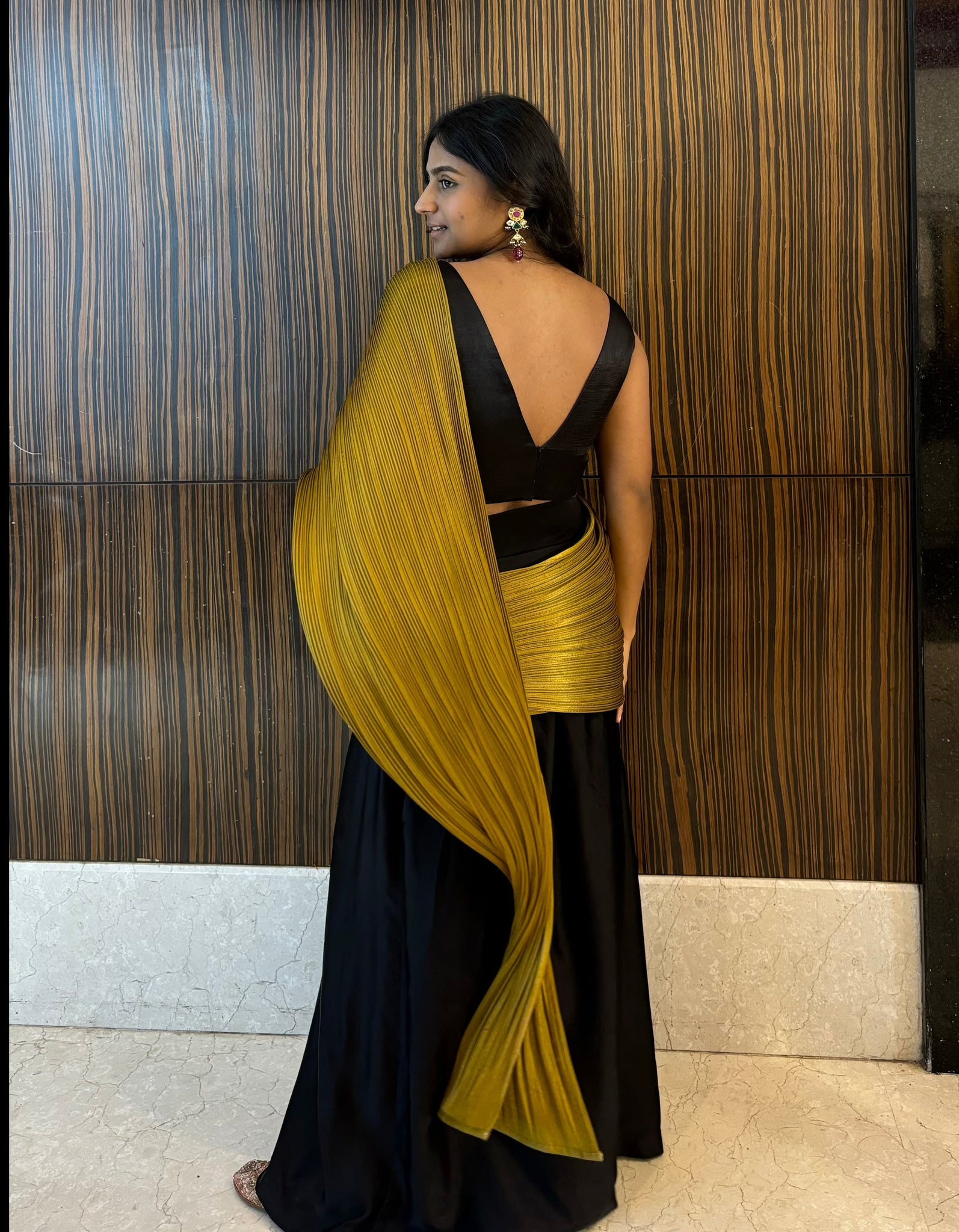 Molten Concept Saree In Black And Gold