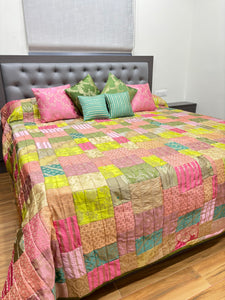 Upcycled Silk Bed Cover Set in Pastels