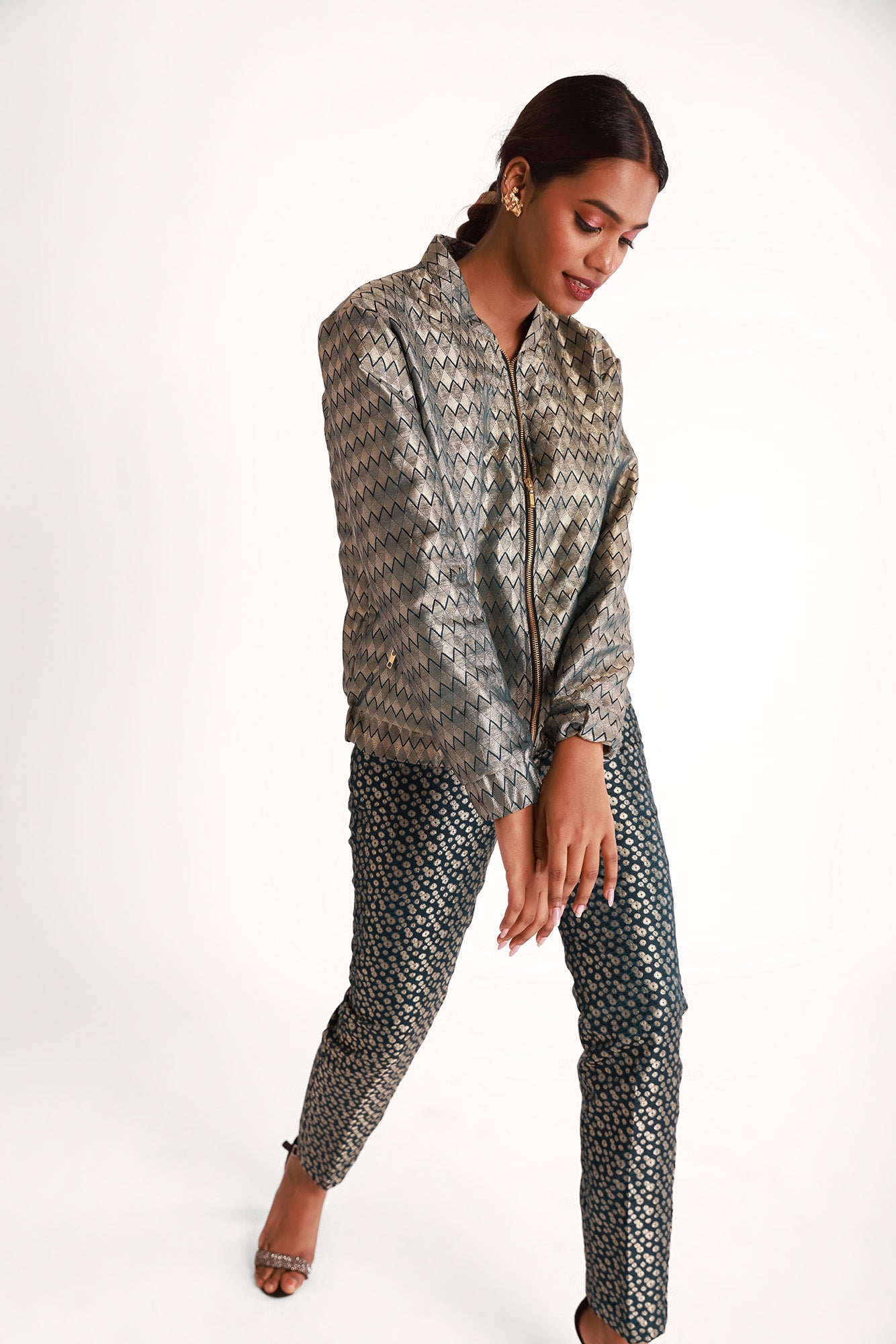Shazeen Silk Pant In Teal RTS | L |