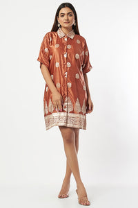 Savona Silk Shirt Dress In Rust Orange