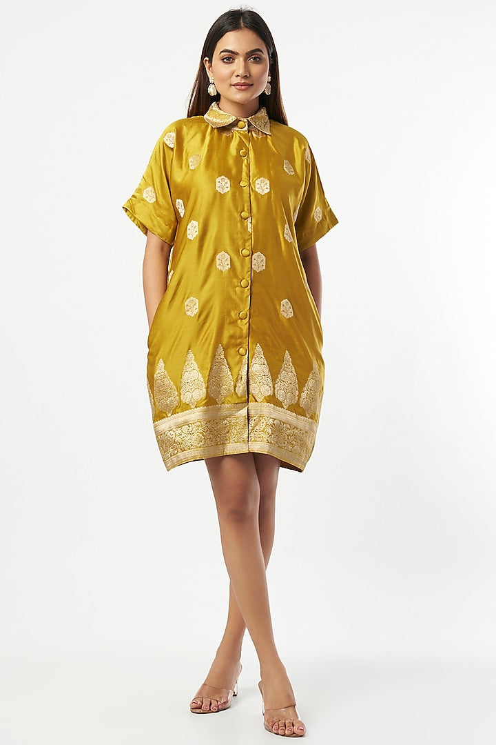 Savona Silk Shirt Dress In Mustard