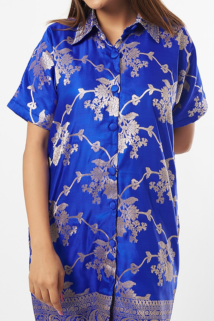 Savona Silk Shirt Dress In Blue