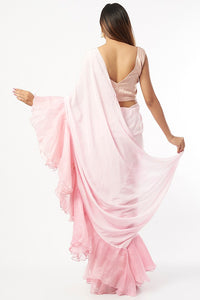 Ruffle Saree In Blush Pink